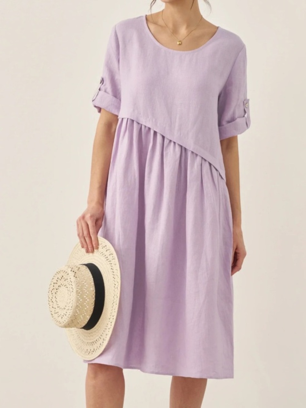 NWT  Lintico 100% Linen Midi Dress XXL Lavender Asymmetrical relaxed